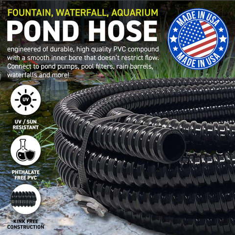 Sealproof kinkproof-strong-flex tubing allows flexible bends in ponds.