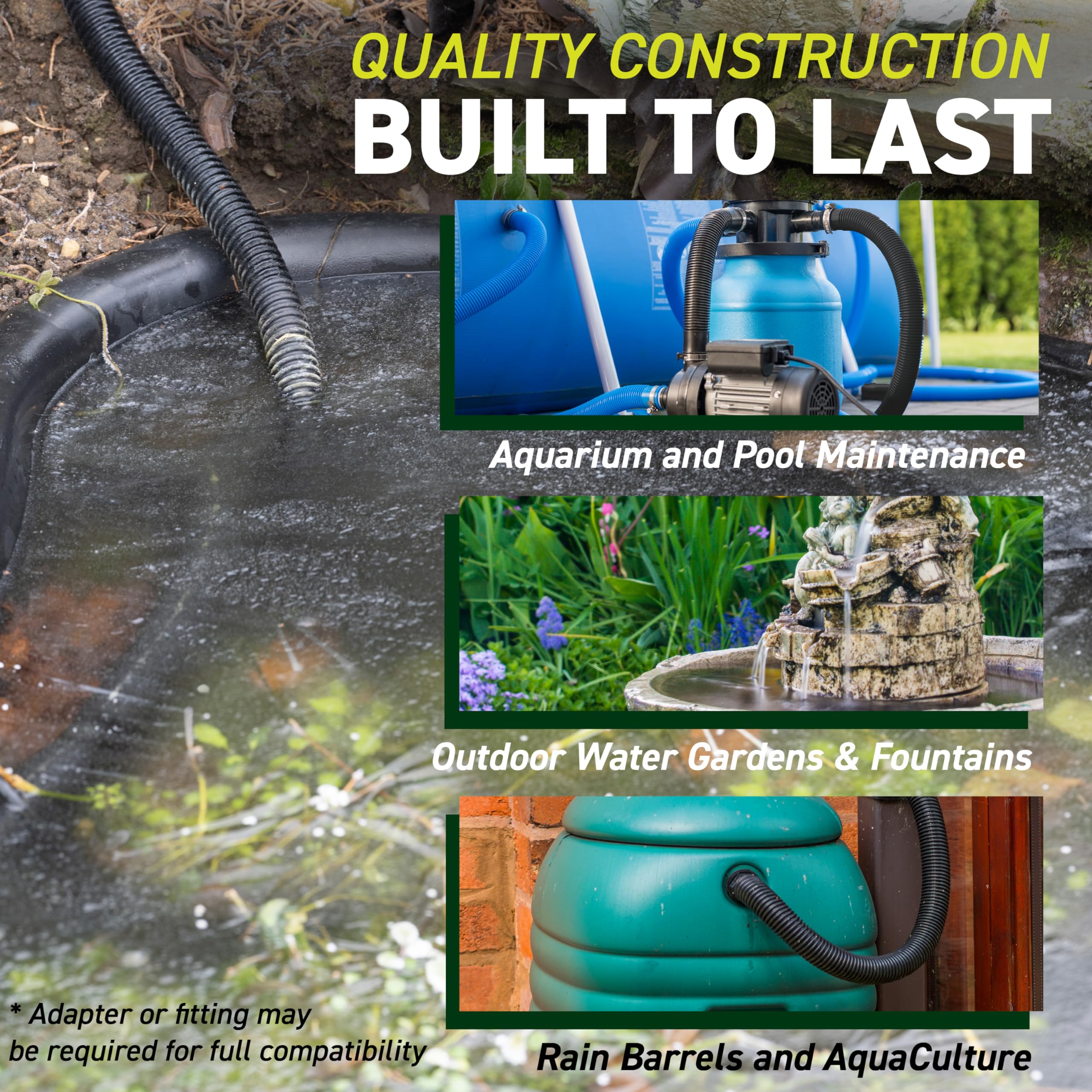 Sealproof 1-1/2 inch ID tubing suits aquariums and water gardens.