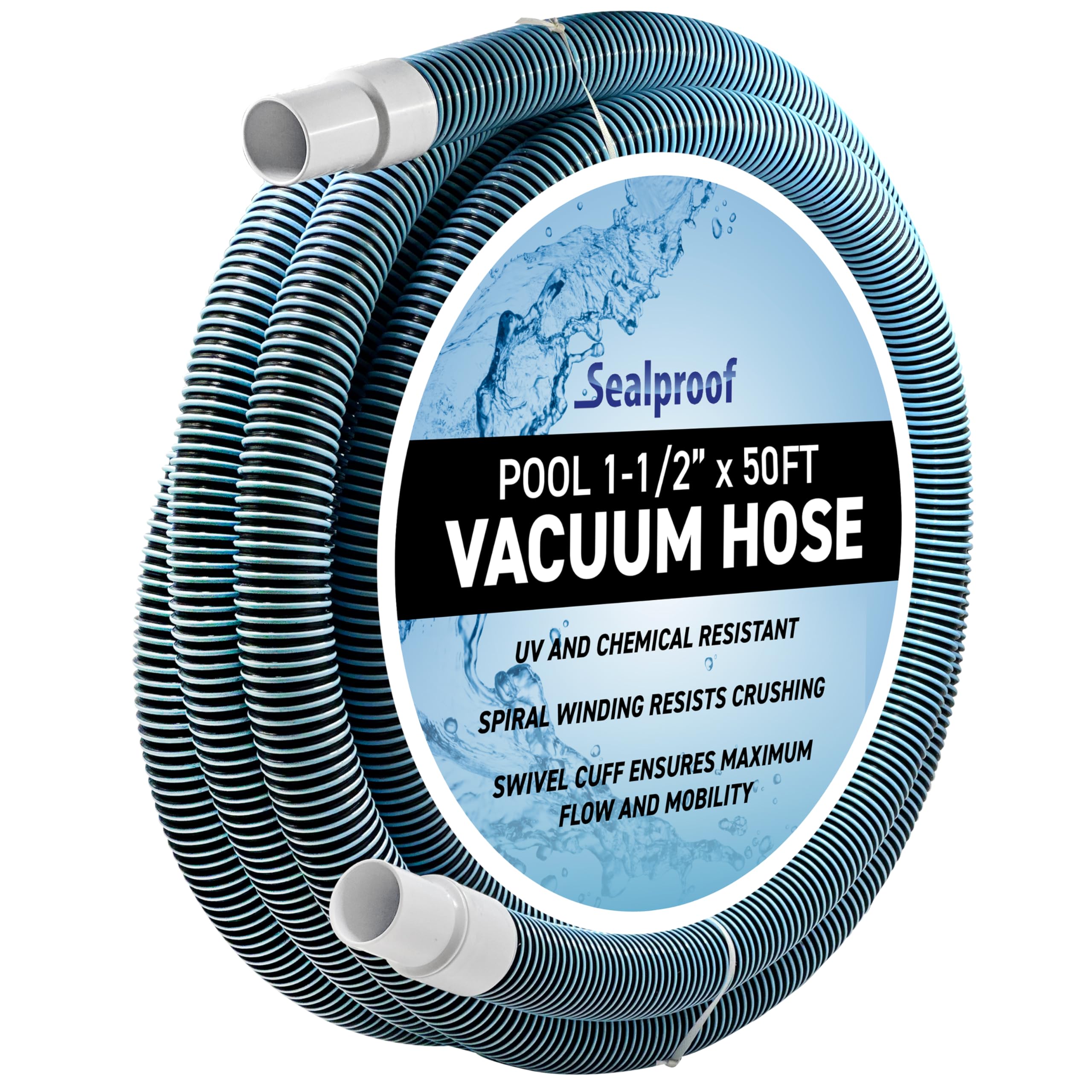 Sealproof swimming pool hose 50 ft with swivel cuff for smooth vacuuming