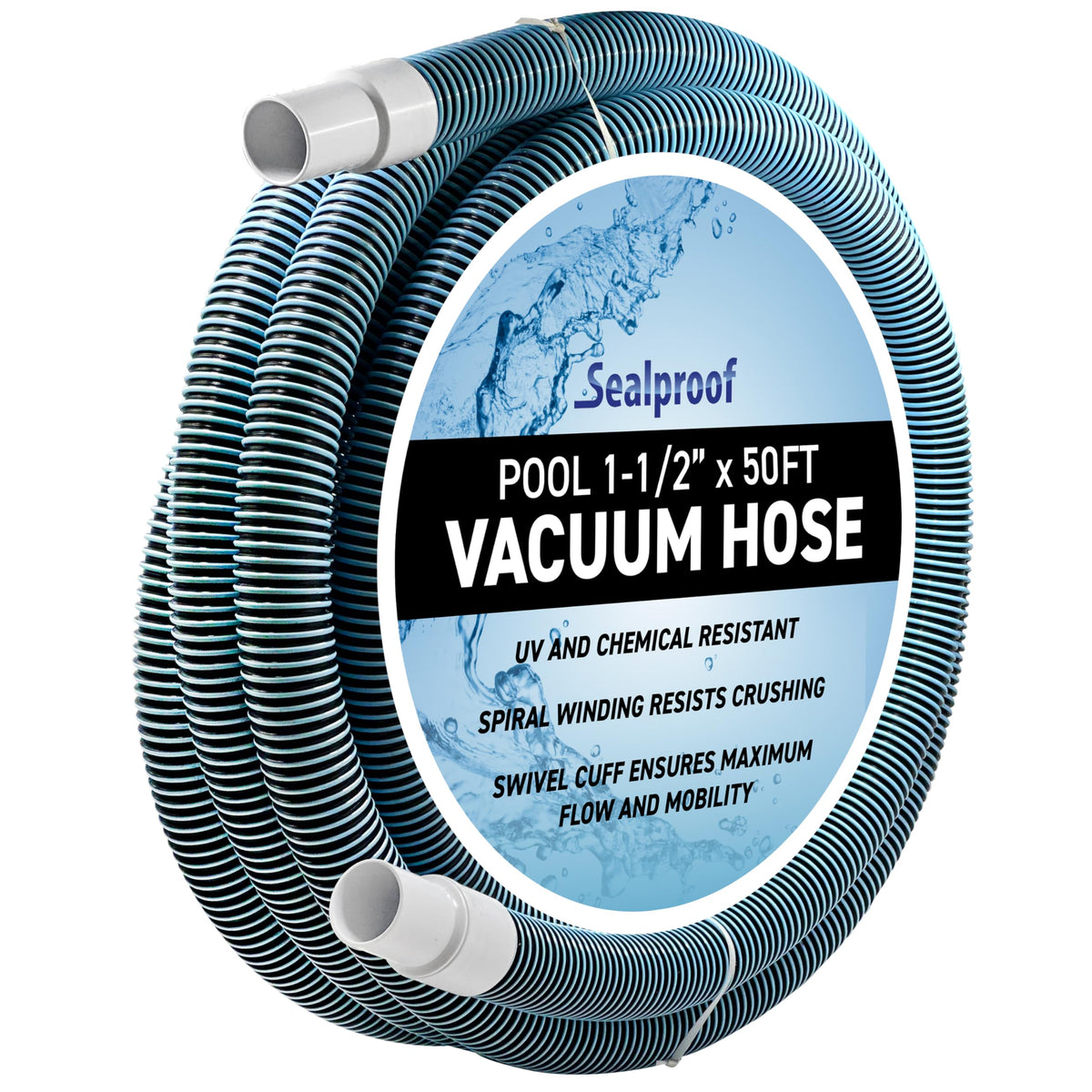 Sealproof swimming pool hose 50 ft with swivel cuff for smooth vacuuming
