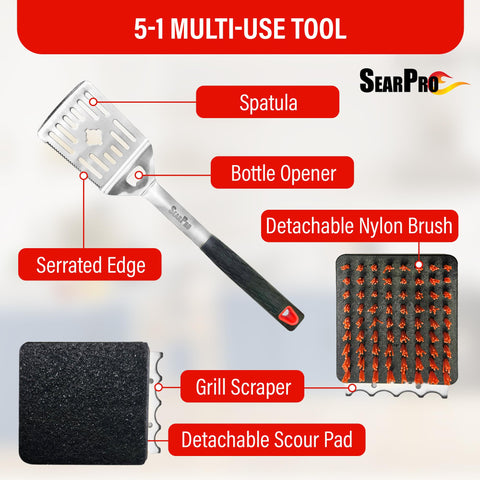 SearPro nylon bristles clean grates without loose wires.