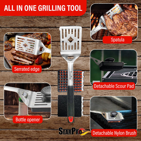 SearPro serrated edge for precise meat slicing.