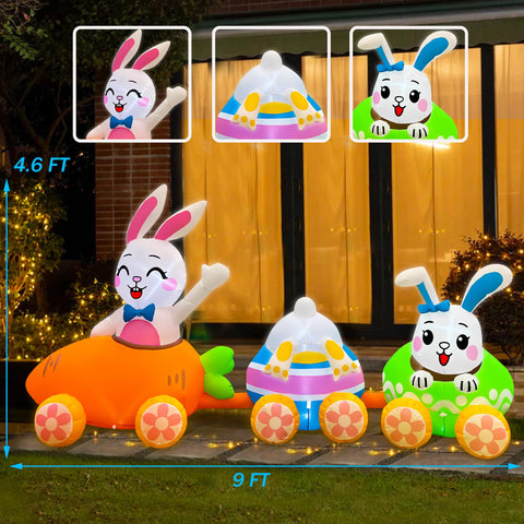 SEASONBLOW 9ft LED Easter train outdoor setup for welcoming guests.