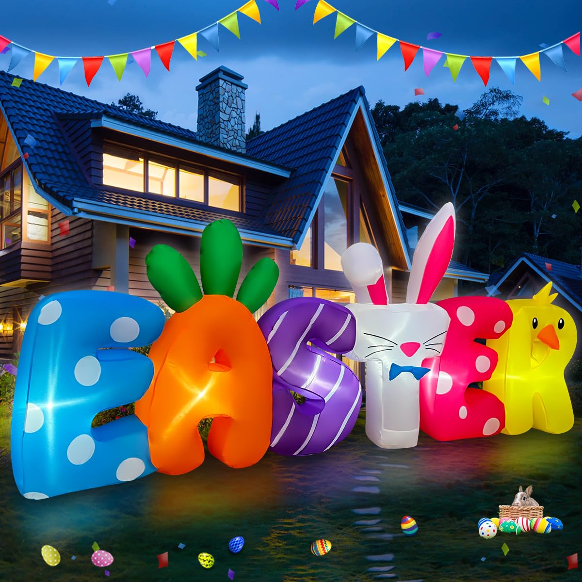 SEASONBLOW Easter banner is made of durable polyester fabric for outdoor use.
