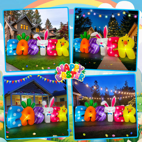SEASONBLOW inflatable includes stakes and ropes for stable placement.