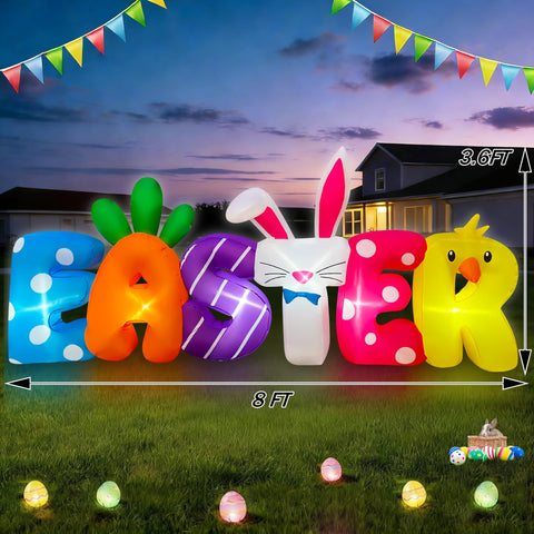 SEASONBLOW 8 ft inflatable in yard at dusk glowing softly to attract attention.