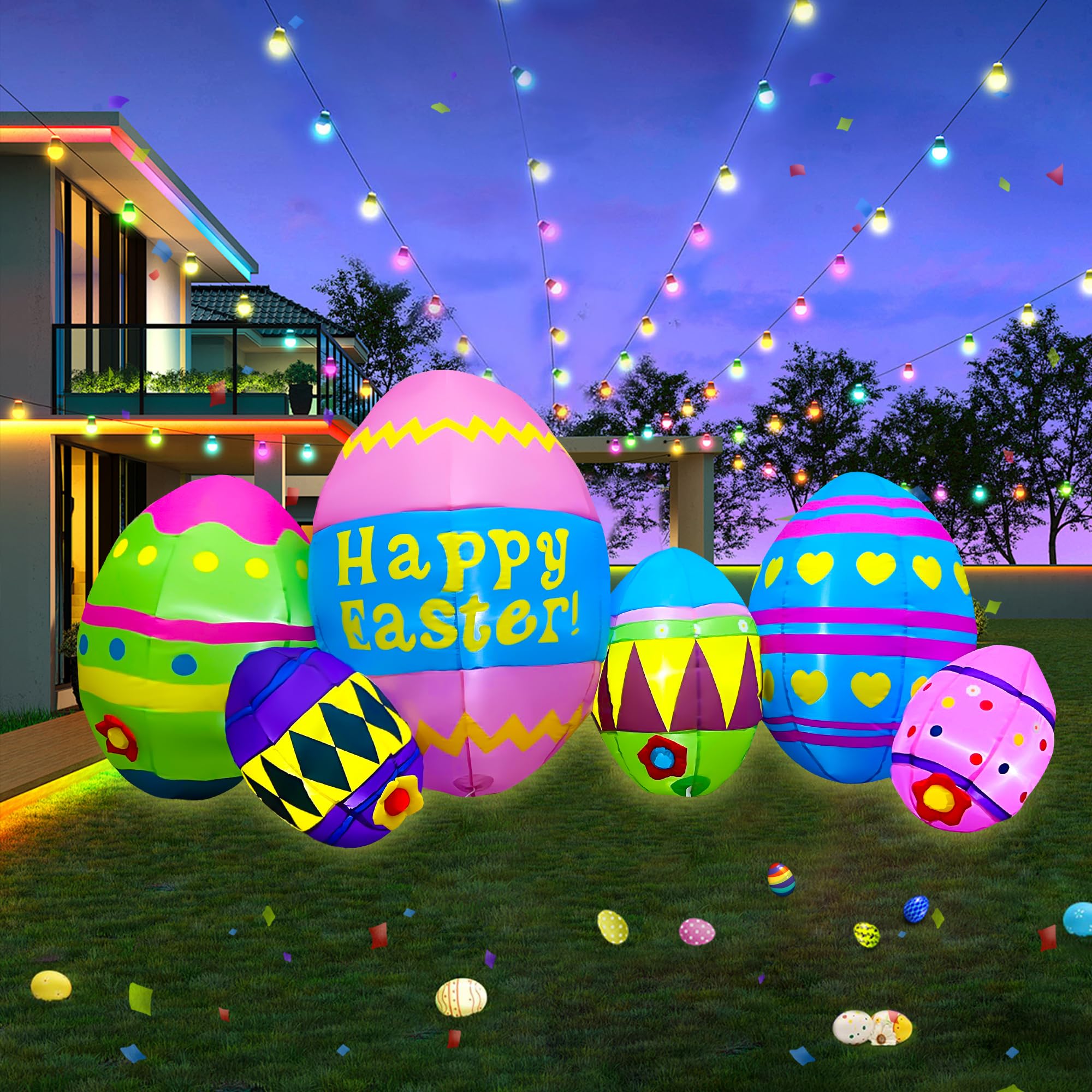 SEASONBLOW 8ft Easter egg inflatable inflates quickly for indoor or outdoor displays.
