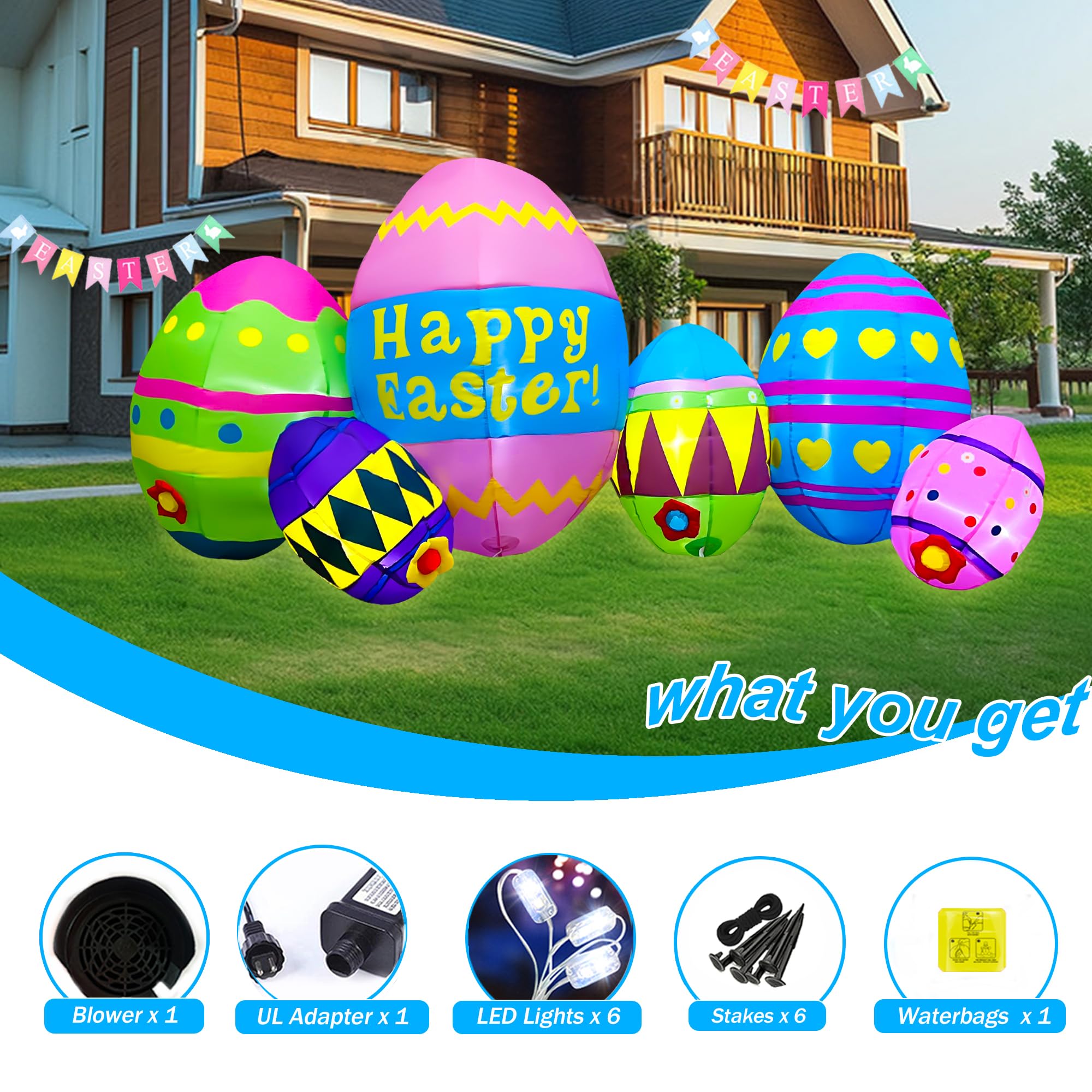 SEASONBLOW Easter egg decor 8ft deflates flat for easy storage after events.