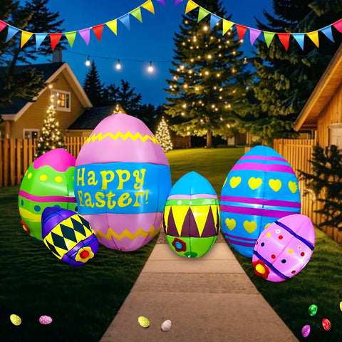 SEASONBLOW 8ft yard decor inflatable Easter egg with stakes for outdoor stability.