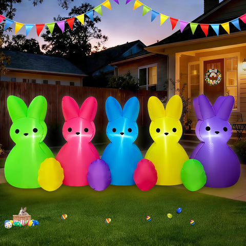 SEASONBLOW 8ft Easter bunny family inflatable decorating yard for Easter.