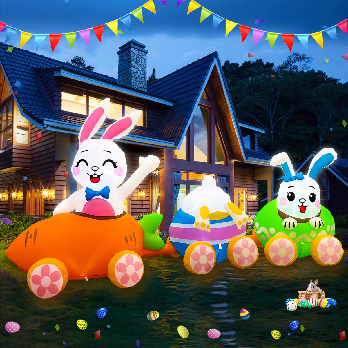 SEASONBLOW 9ft Easter train front view for a festive yard display.