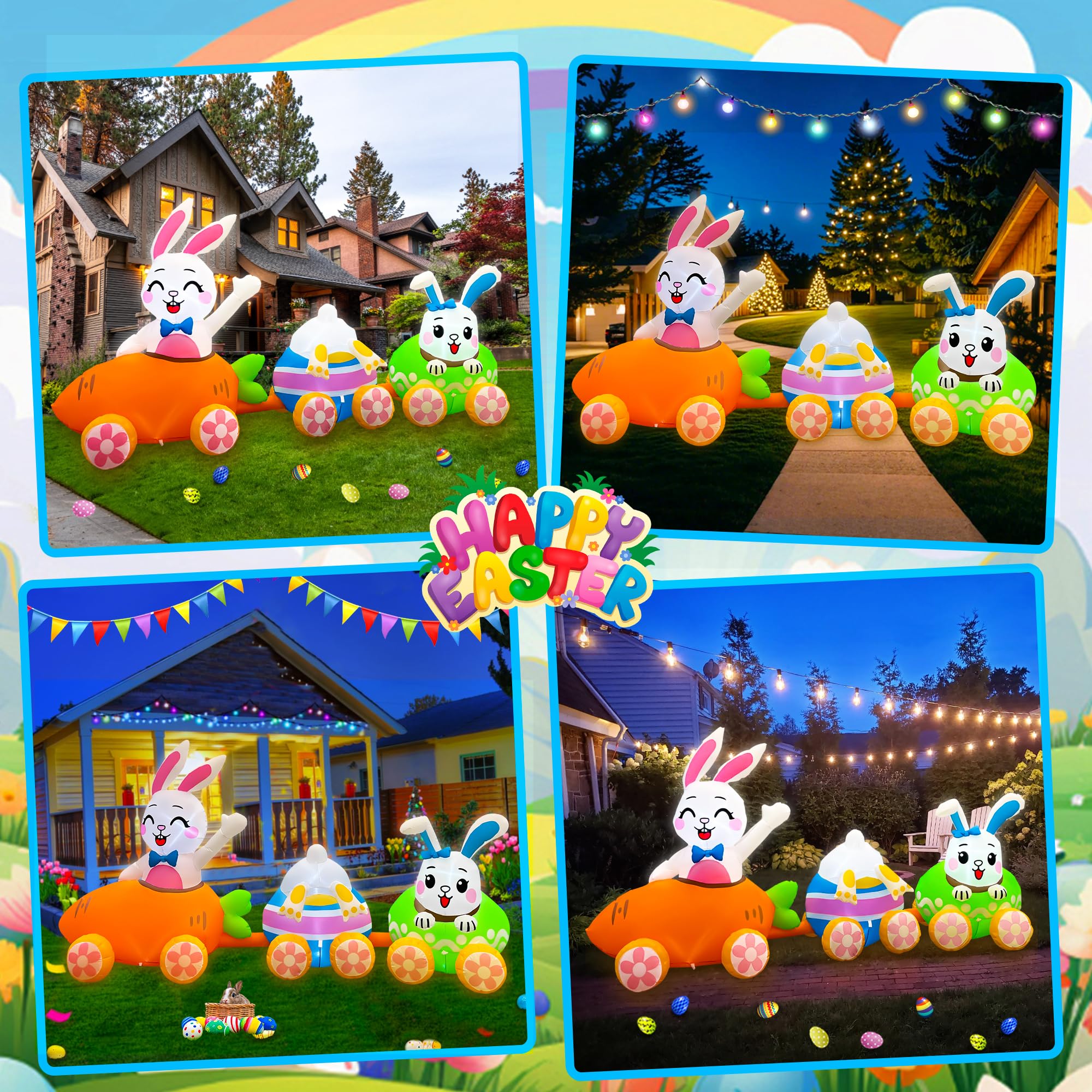 SEASONBLOW Easter train 9ft side view with LED lights for evening visibility.