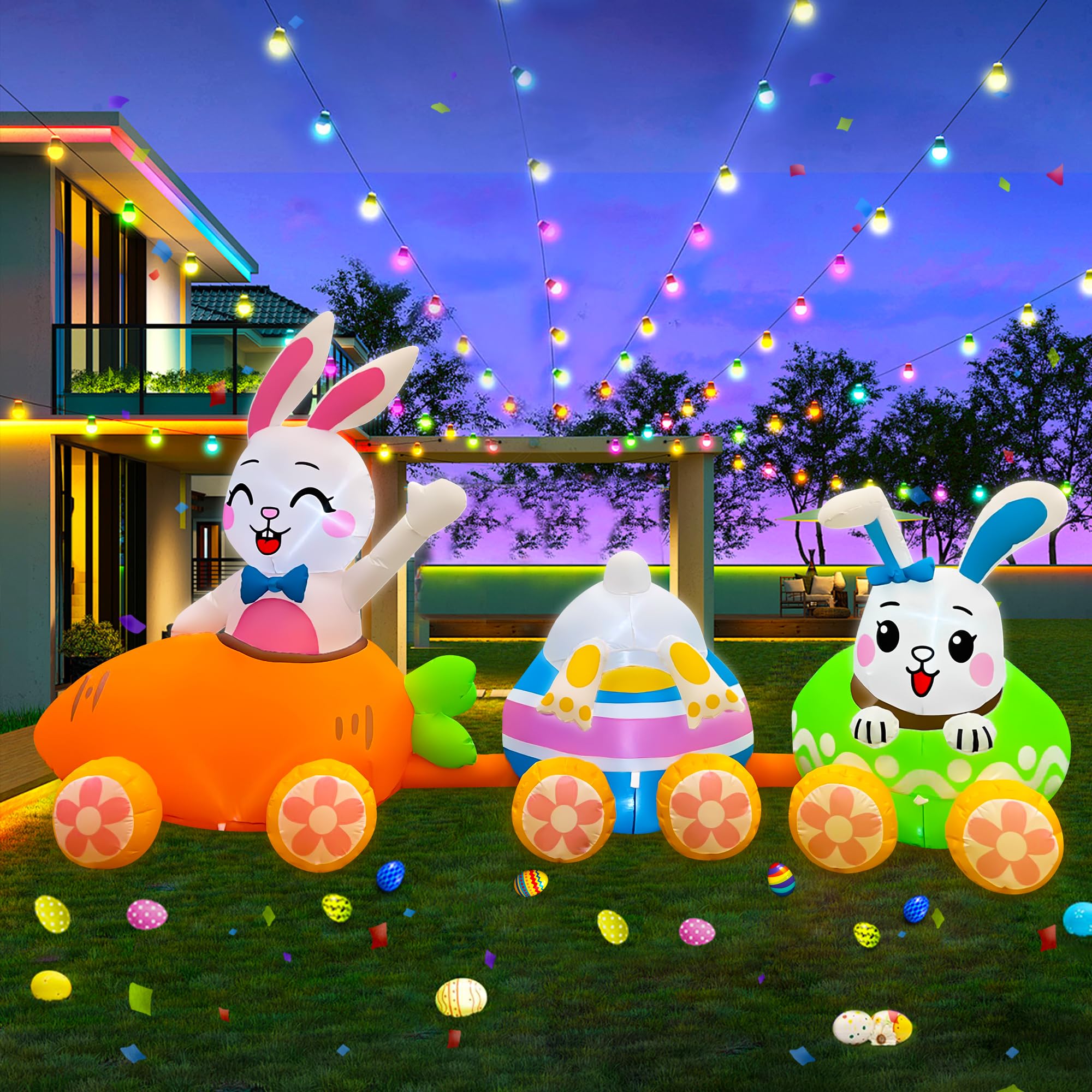 SEASONBLOW Easter train backyard display ready for spring celebration.