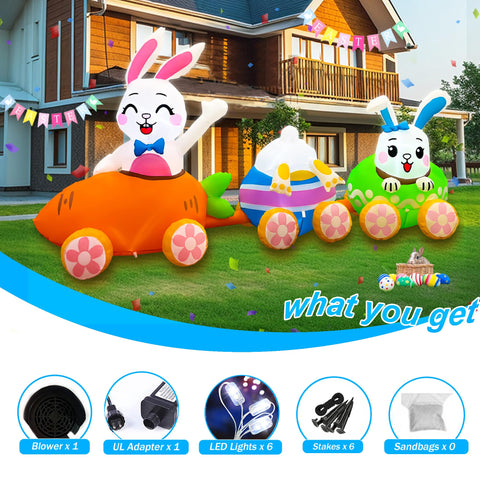 SEASONBLOW carrot-themed Easter train illuminated at night for outdoor decor.