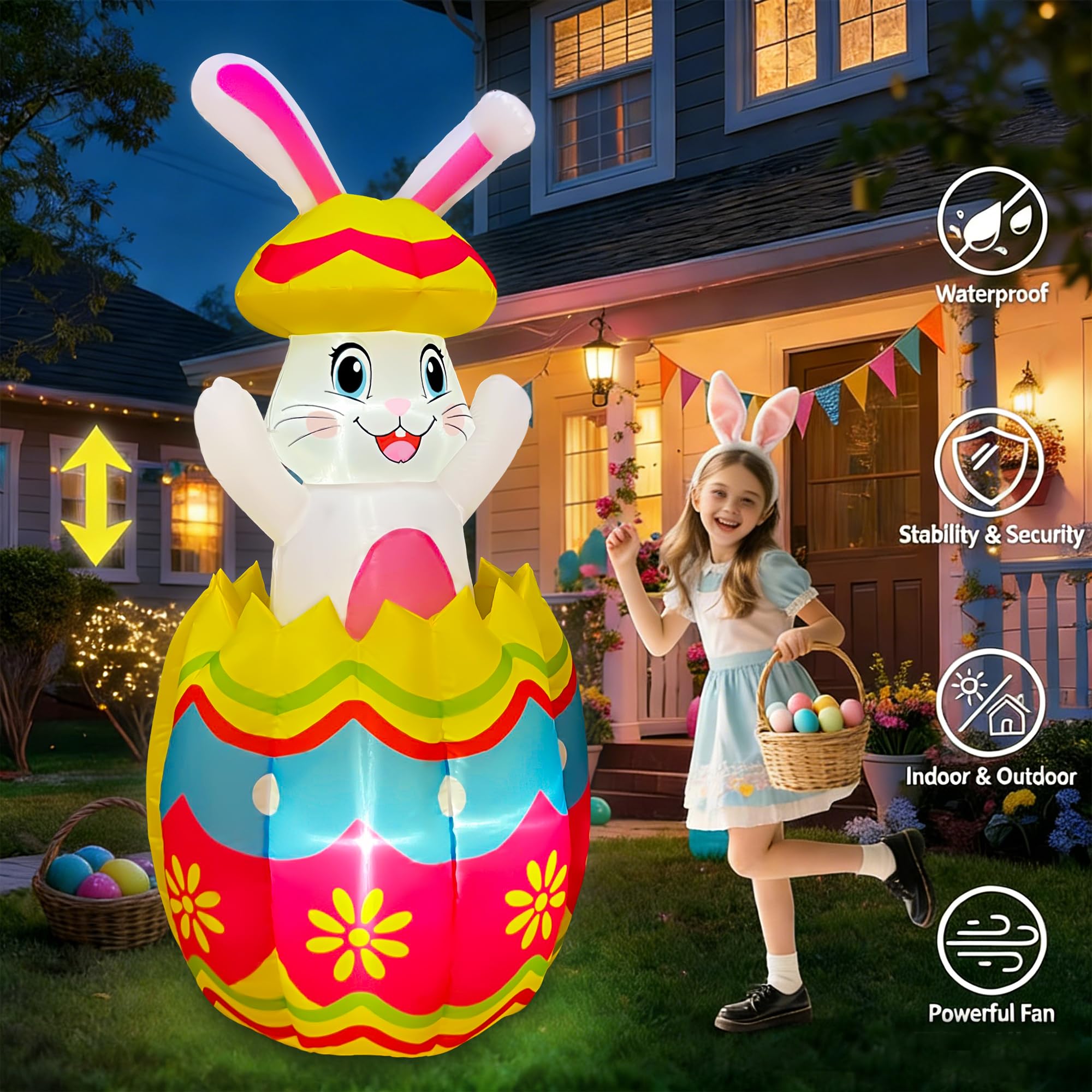 SEASONBLOW easy-setup Easter inflatable plugs in and inflates in seconds.