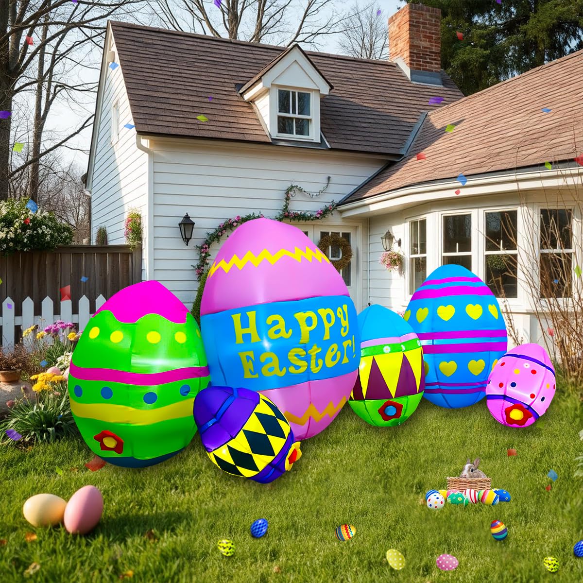SEASONBLOW 8ft LED Easter egg inflatable glows brightly for nighttime visibility.