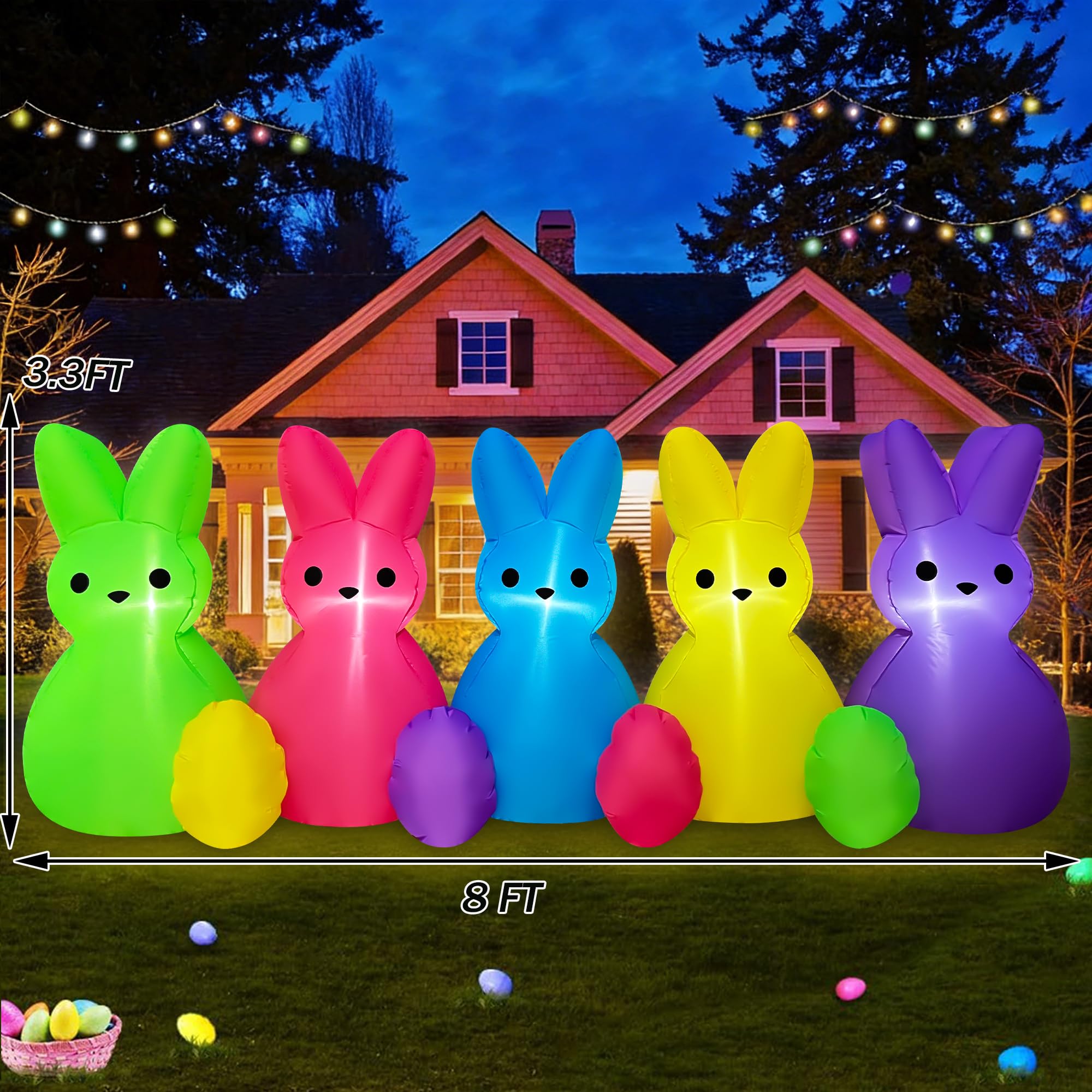SEASONBLOW LED Easter inflatable lights up outdoor space at night.
