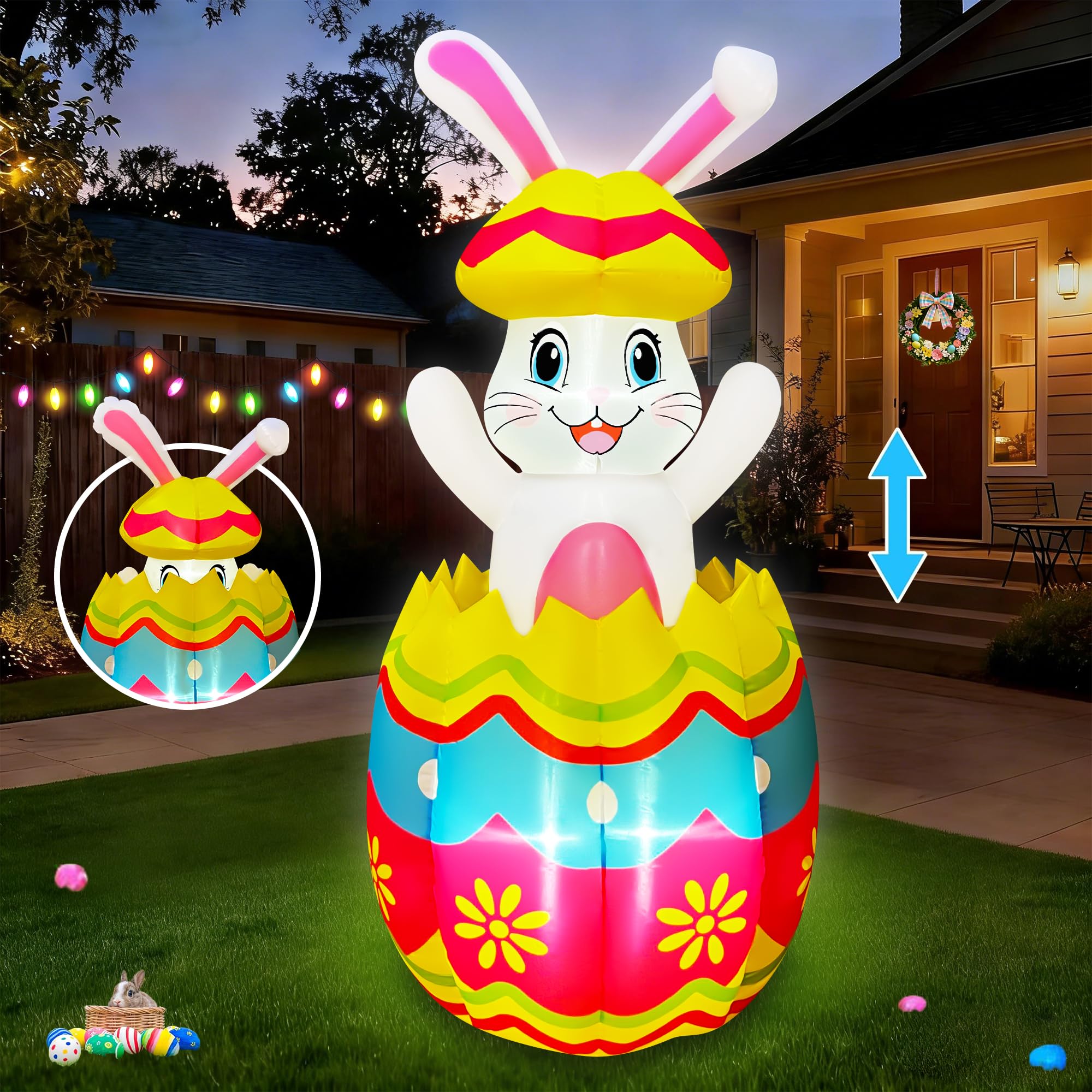 SEASONBLOW pop-up Easter bunny inflates to 5 ft for vibrant yard welcome.