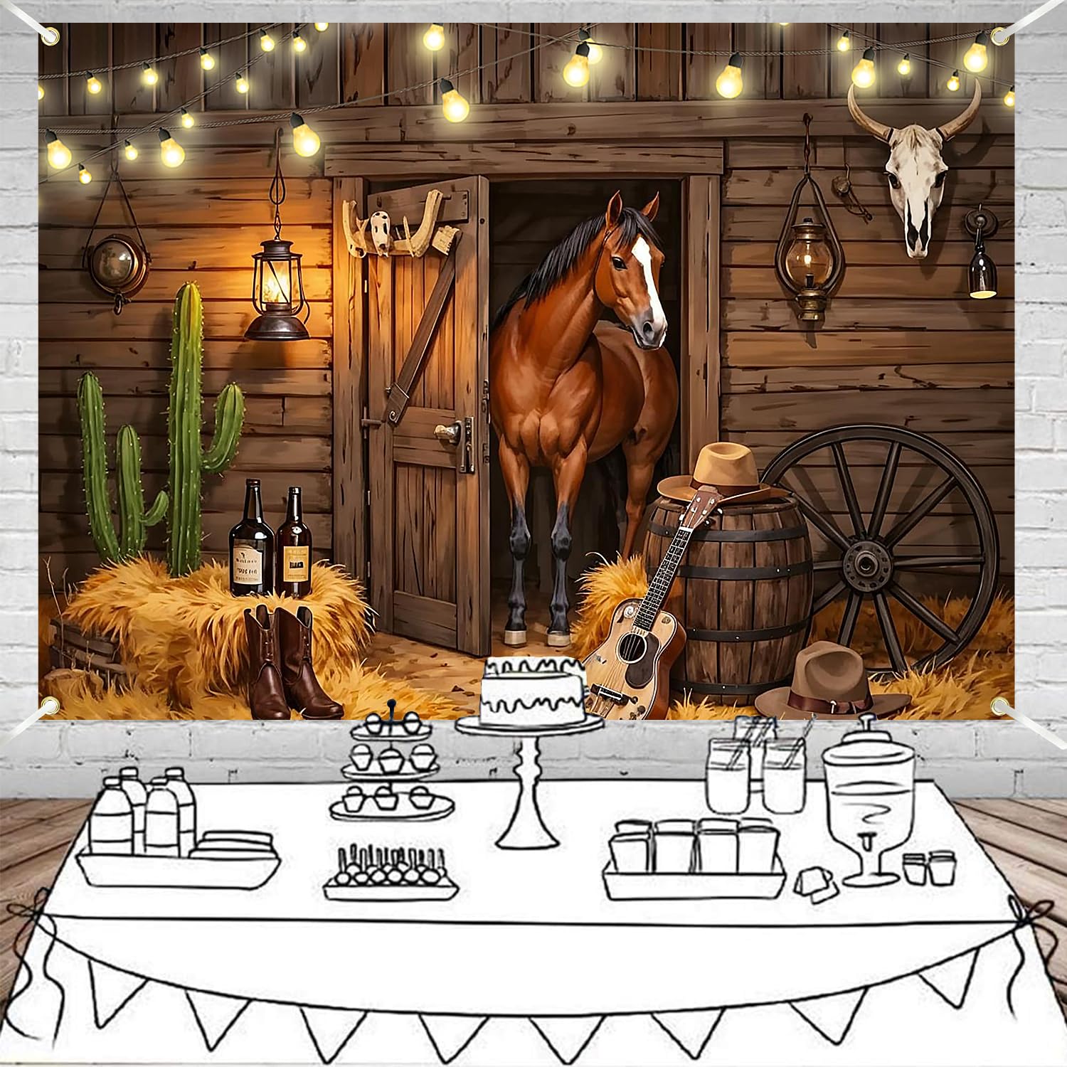 Season's Friends backdrop with brass grommets for easy setup.