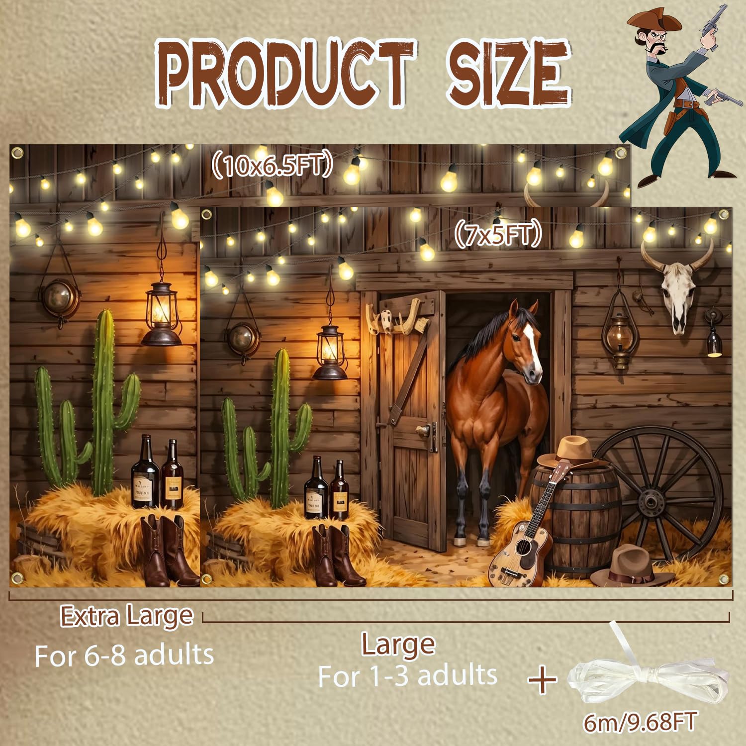 Season's Friends cowboy horse theme background ideal for birthday booths.