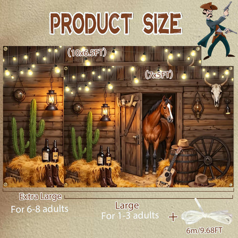 Season's Friends cowboy horse theme background ideal for birthday booths.