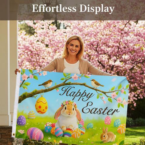 Season's Friends Easter flag with care instructions for long-lasting use.