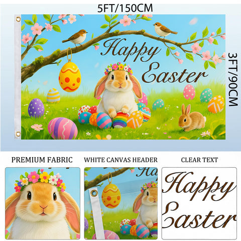 Season's Friends double-sided Easter flag shown from multiple angles with vibrant print.