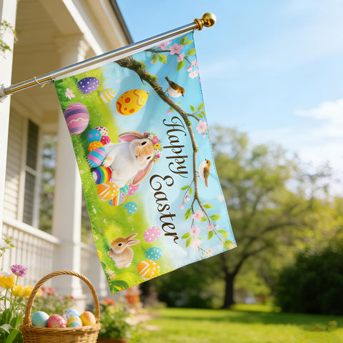 Season's Friends eco-friendly polyester Easter flag designed for outdoor durability.