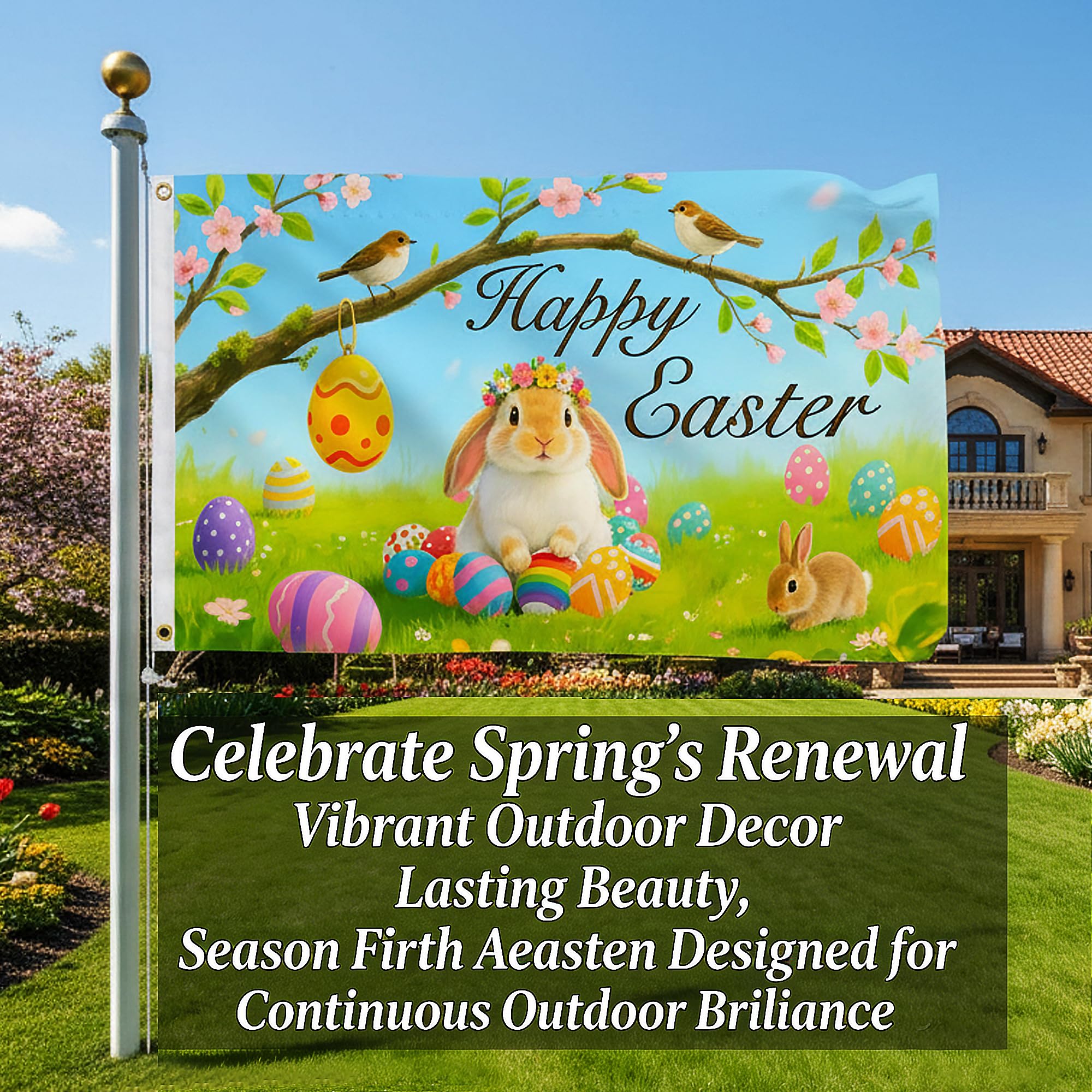 Season's Friends porch garden Easter flag adds festive charm to outdoor decor.
