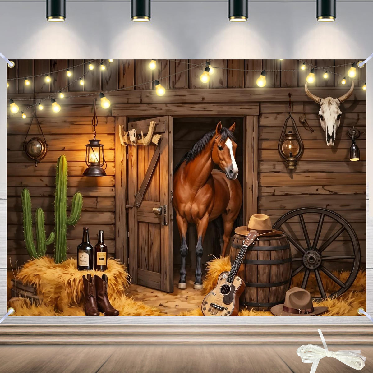 Season's Friends western cowboy backdrop 7x5ft for rodeo party photos.