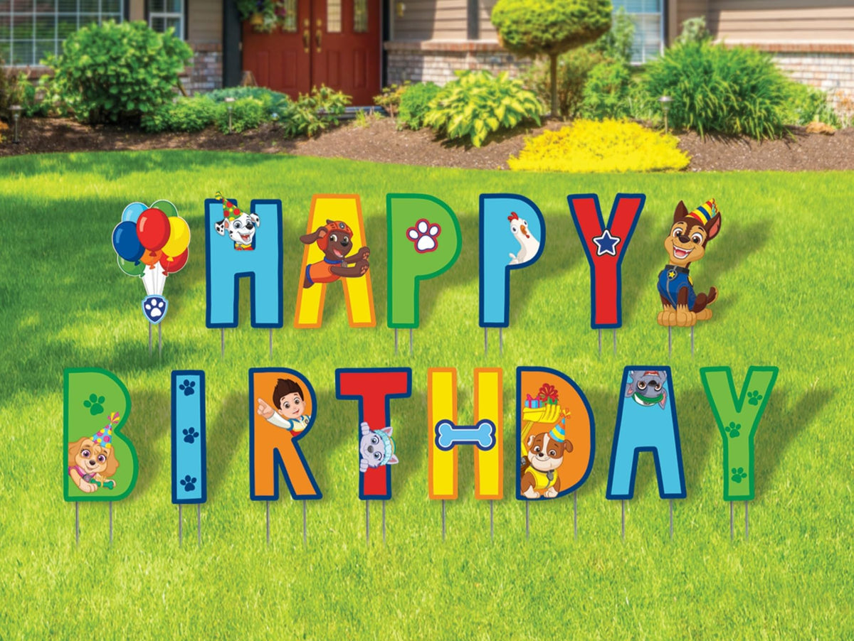 Seasons Paw Patrol letters set for outdoor yard decor with easy assembly.