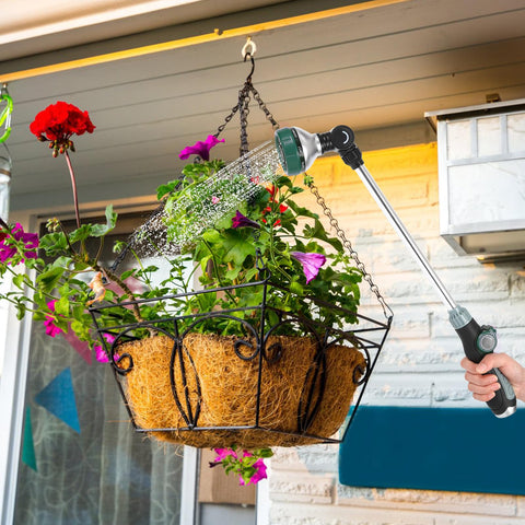 Seatern watering wand in use for hanging baskets and shrubs