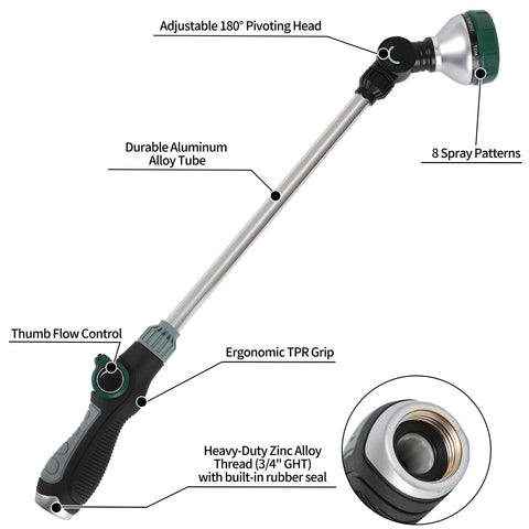 Seatern wand pivoting head showing 180-degree reach for hanging baskets and shrubs