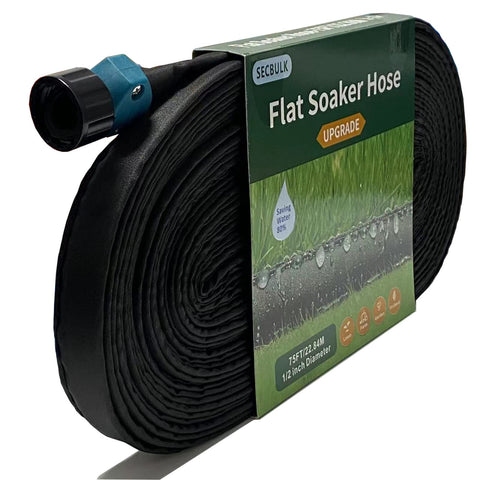 Secbulk 2025 flat soaker hose shows even, consistent watering along the full 75 ft.