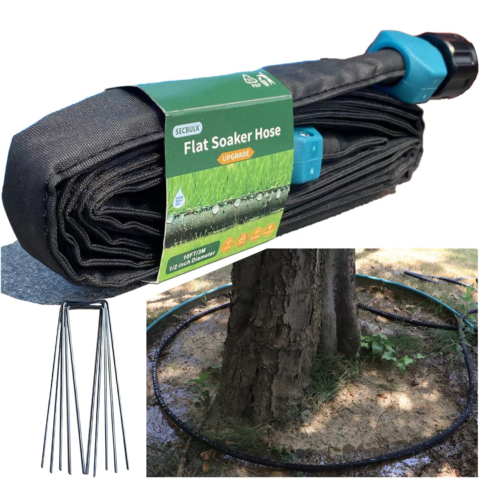 Secbulk flat soaker hose laid out for even garden irrigation