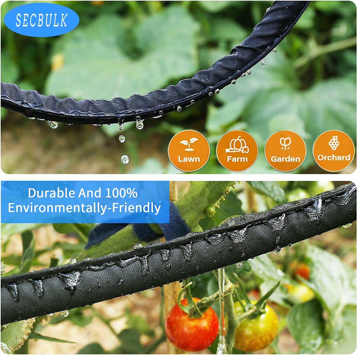 Secbulk flat soaker hose laid flat for compact storage between seasons.