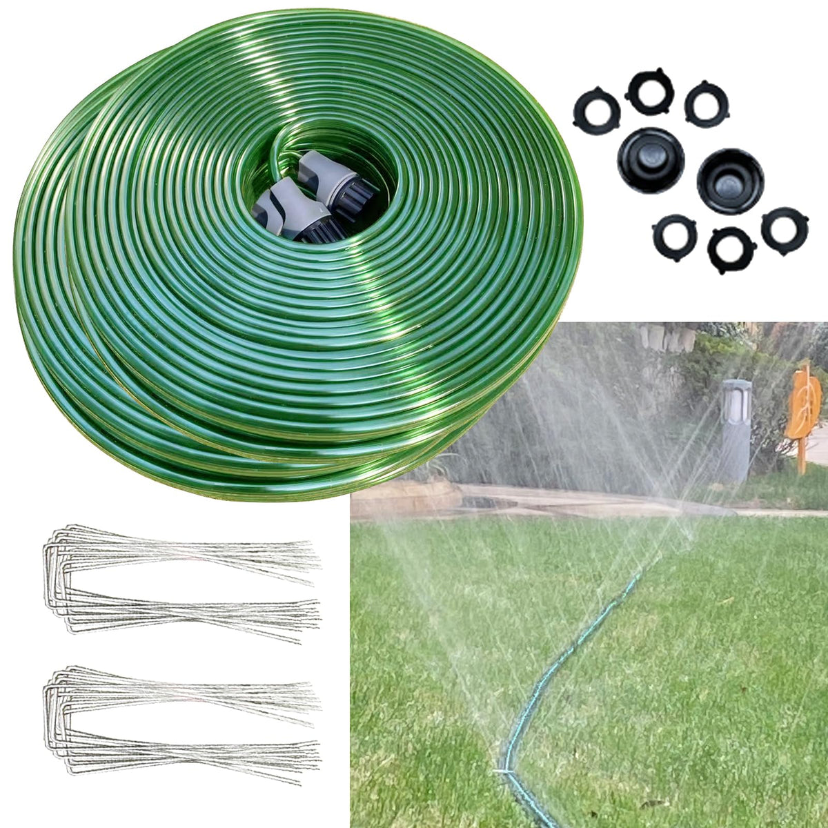Secbulk flat sprinkler hose laid out for even lawn watering.