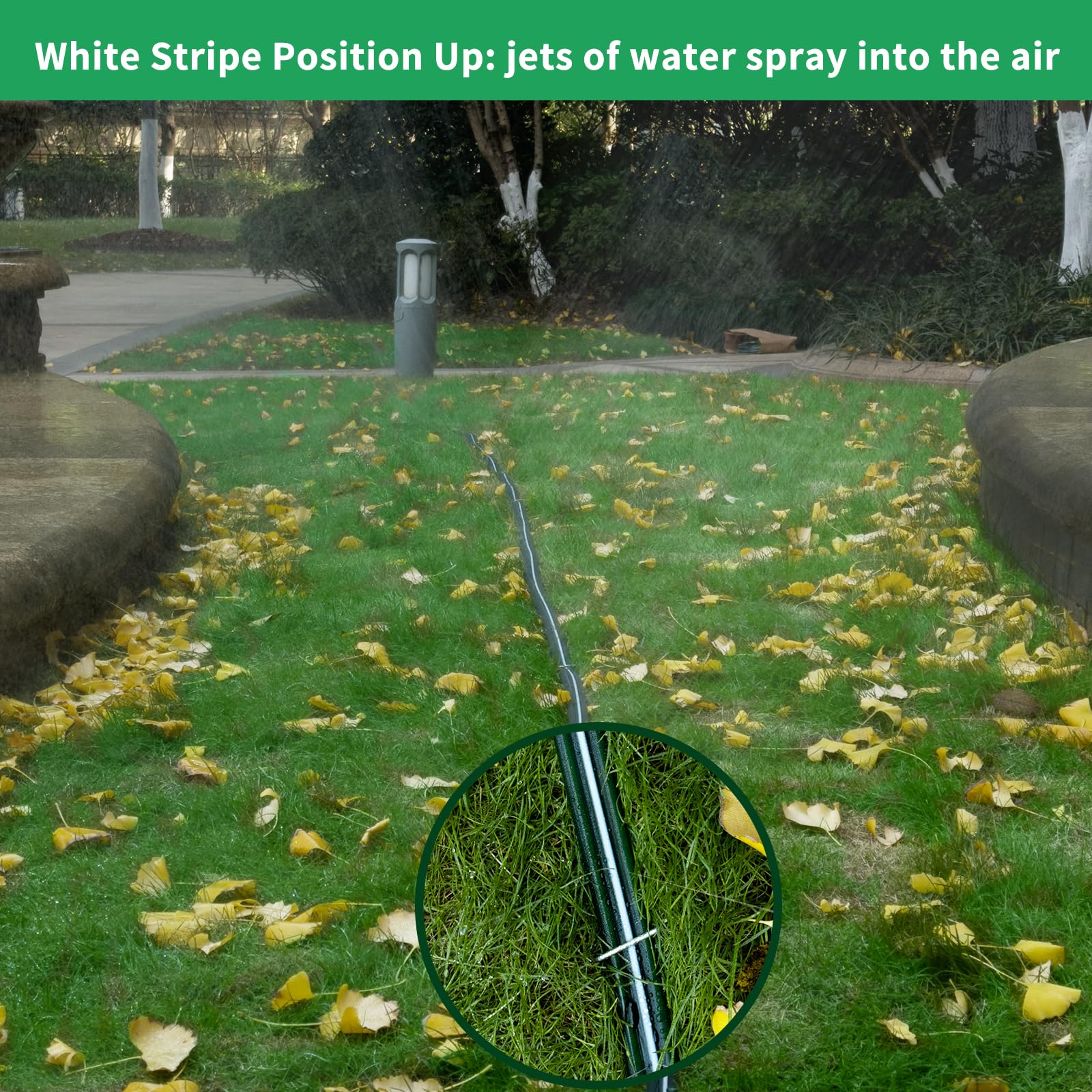Secbulk hose stakes stabilize the line for tidy, tangle-free setup.