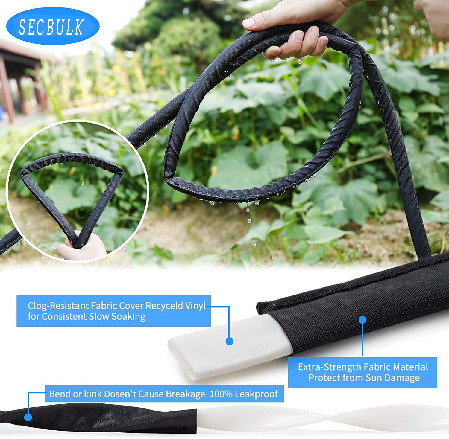 Secbulk soaker hose with linkable end caps simplifies irrigation setup