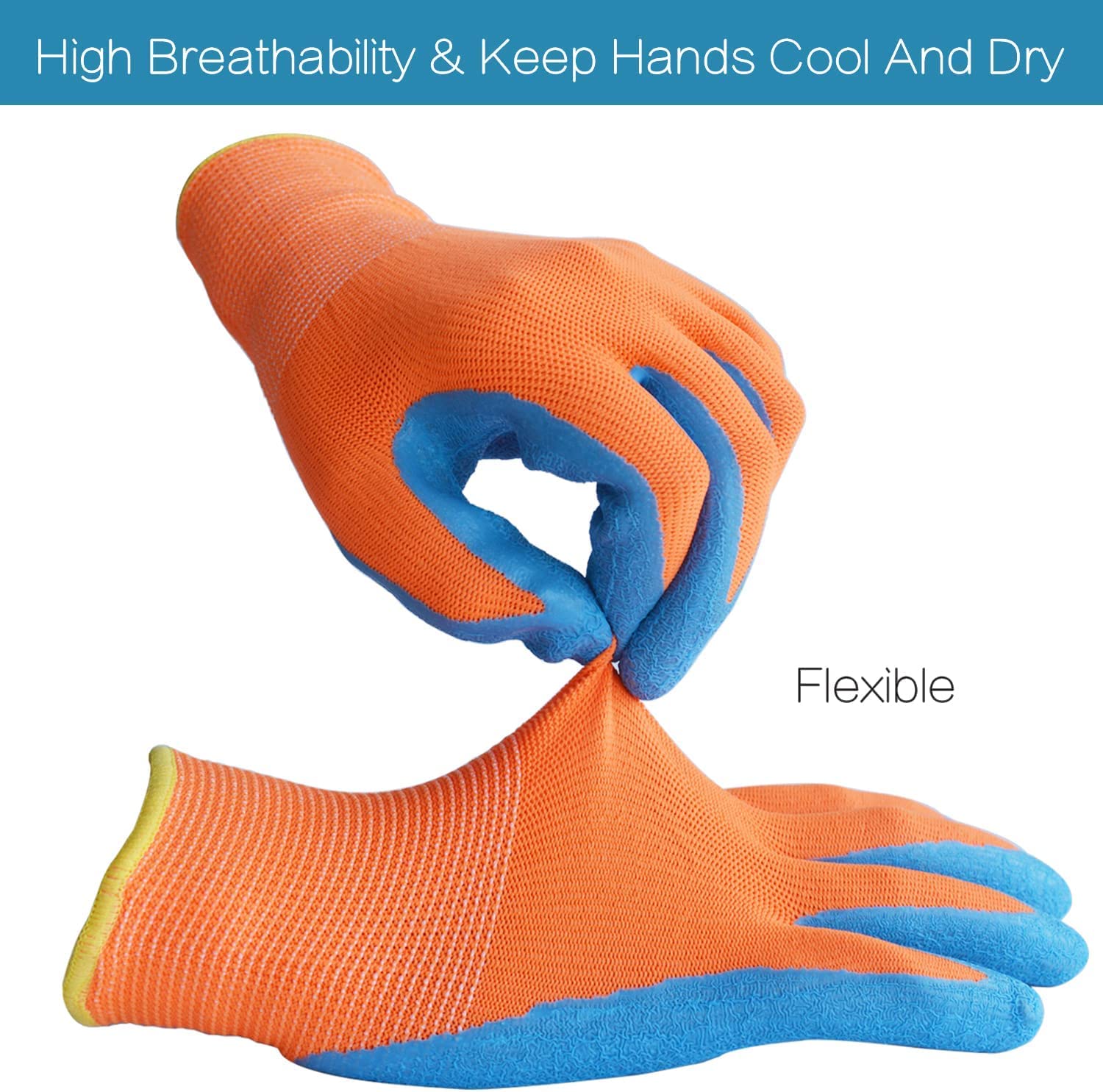 SECHAND kids gardening gloves orange crinkled palm keeps hands protected
