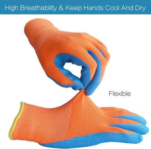 SECHAND kids gardening gloves orange crinkled palm keeps hands protected