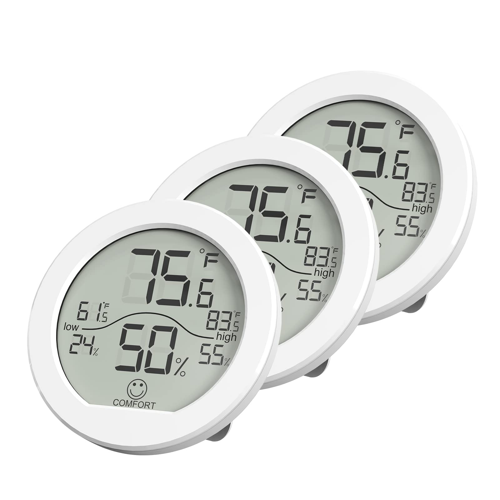 SECRUI Digital Hygrometer 3-Pack display front shows current temperature and humidity