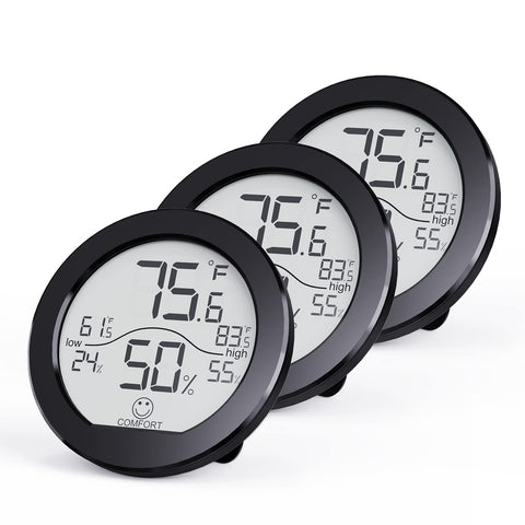 SECRUI 3-pack hygrometer front view, compact monitor for any room.
