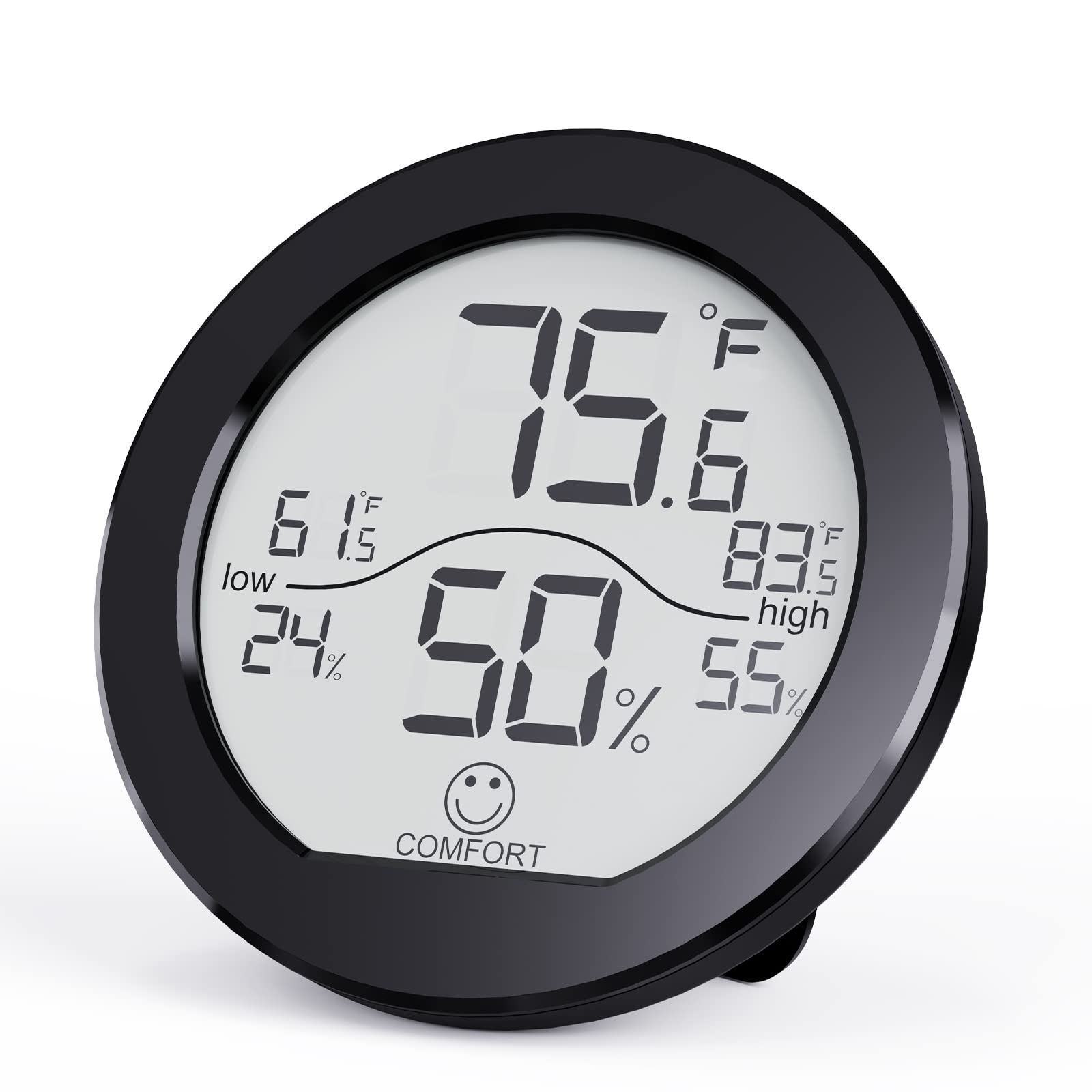 SECRUI TH1 hygrometer with LCD display showing current room temperature and humidity