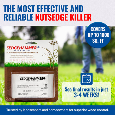 Sedgehammer Plus 13.5g packet prepared for targeted nutsedge treatment.