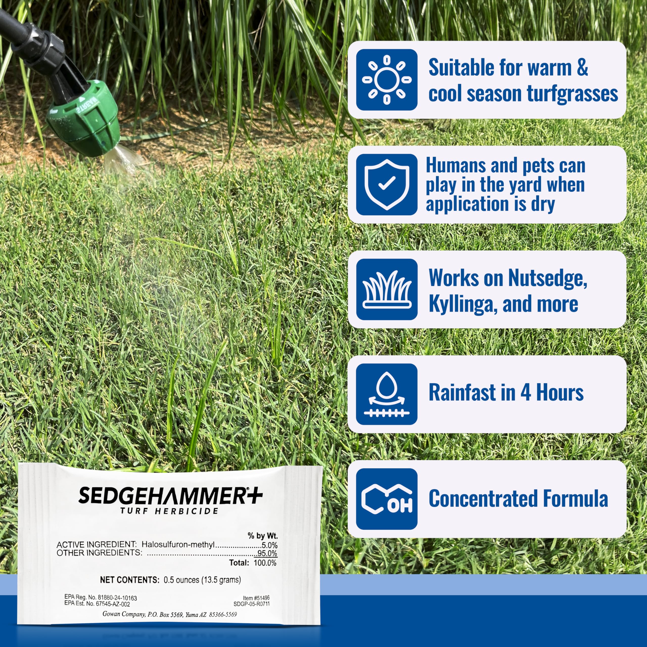 Sedgehammer Plus is pet-safe after drying for yard play.