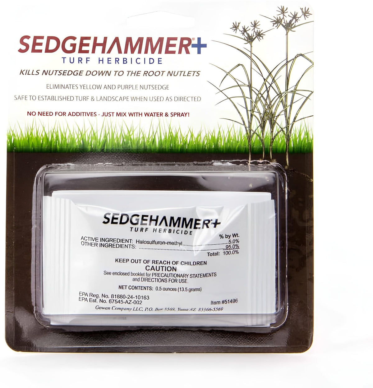 SEDGEHAMMER Plus pack front showing lawn weed control ready for use