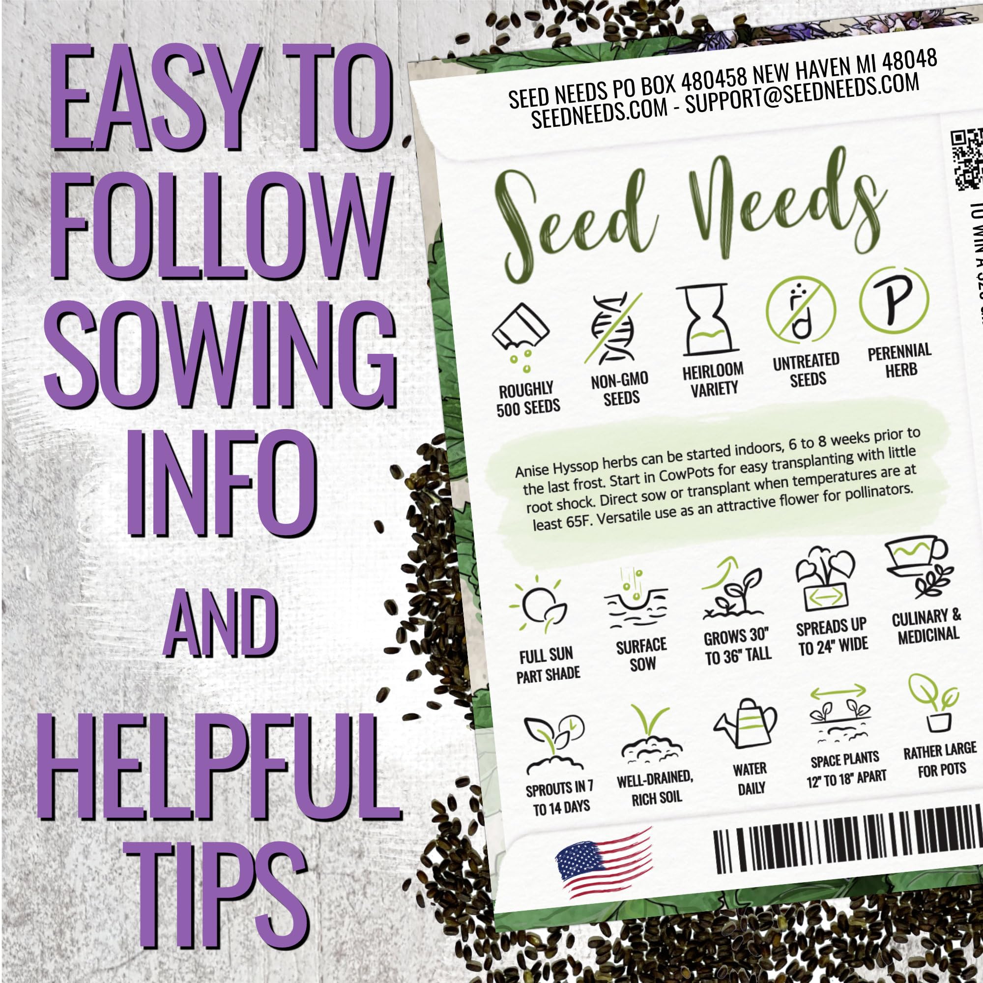 Seed Needs Anise Hyssop leaf aroma closeup, licorice-scented leaves for cooking.
