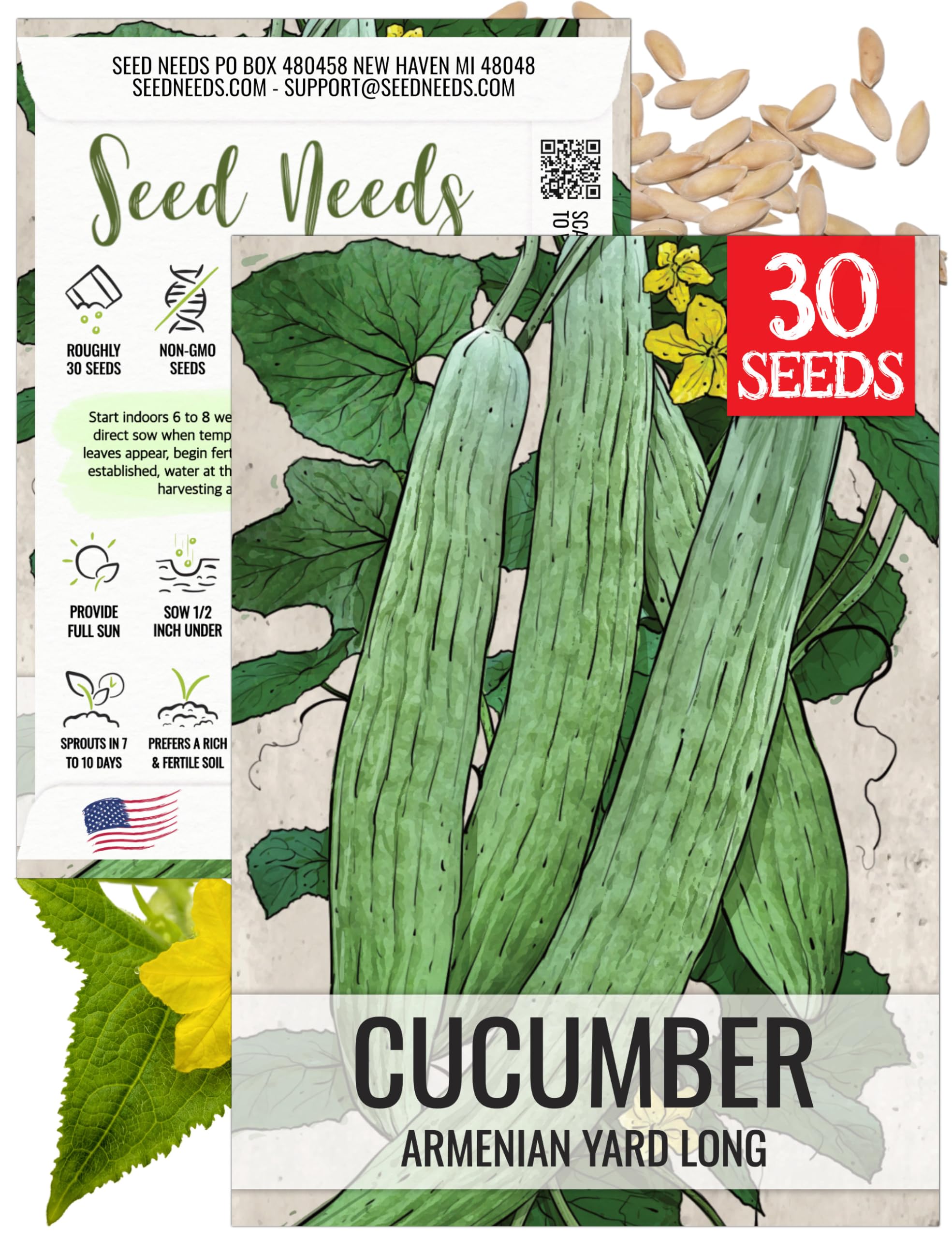 Seed Needs Armenian Yard Long cucumber seed packet for home gardening.