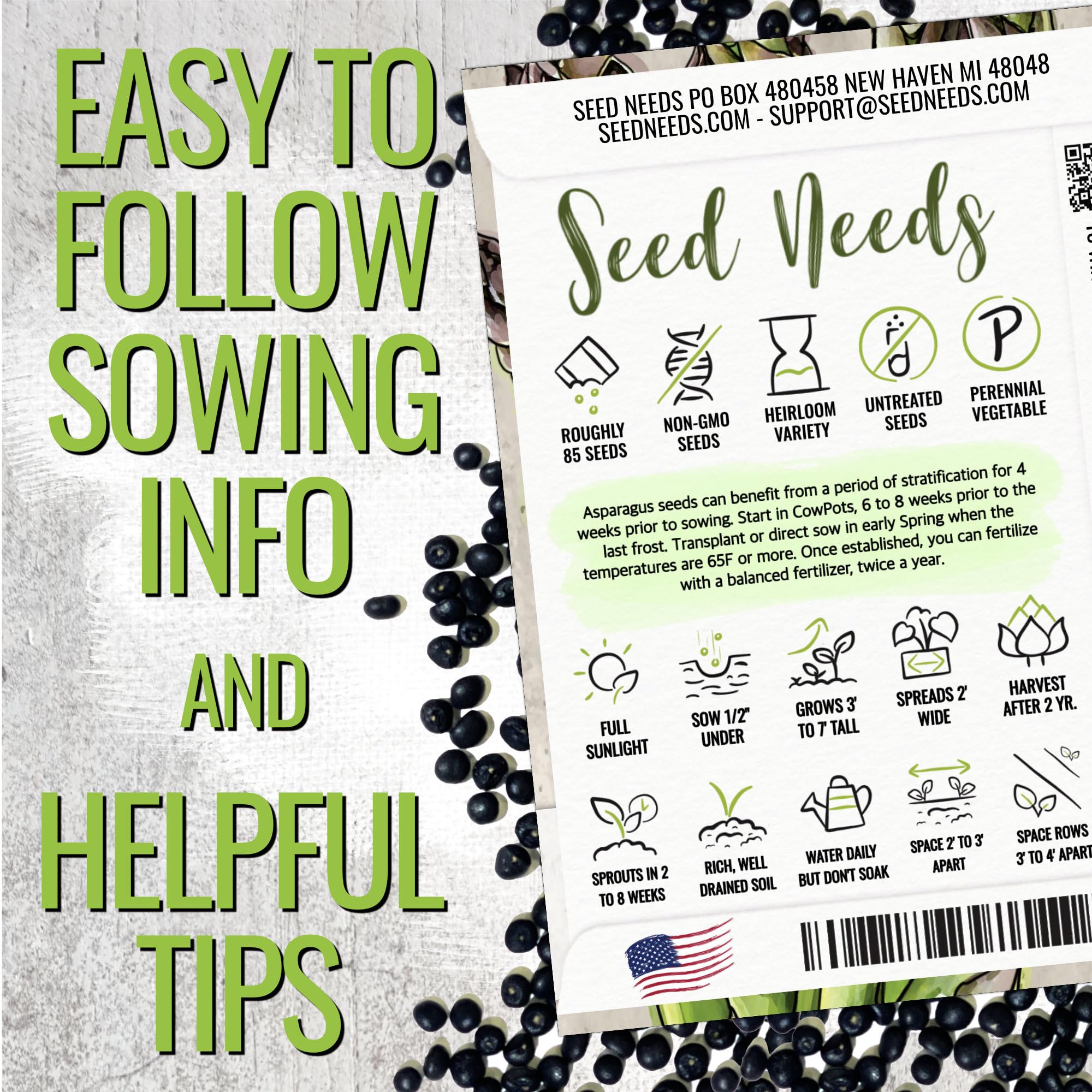 Seed Needs asparagus root system diagram emphasizes perennial harvest potential.